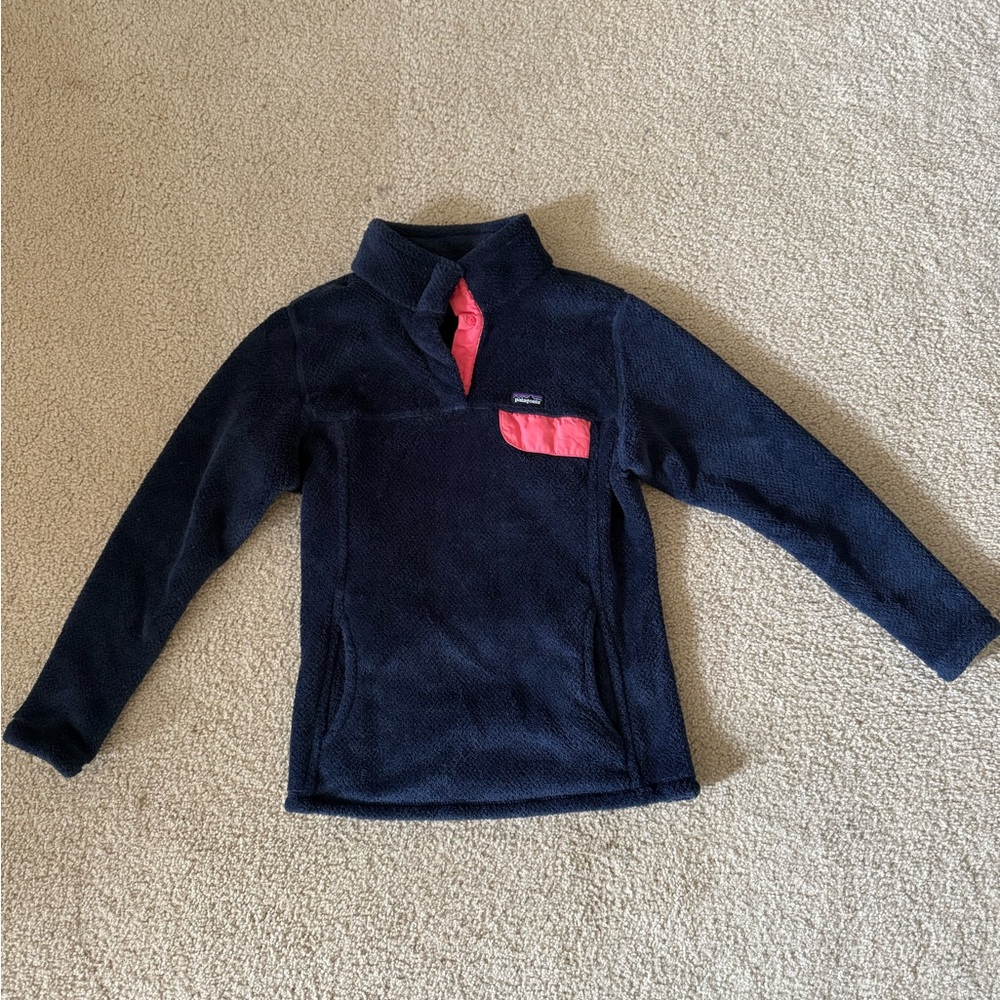 Patagonia Kids Navy and Pink Fleece Hoodie